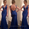 wholesale Guangzhou Instyles women 2017 Lace V-neck Prom Dress Blue Backless Evening Dresses